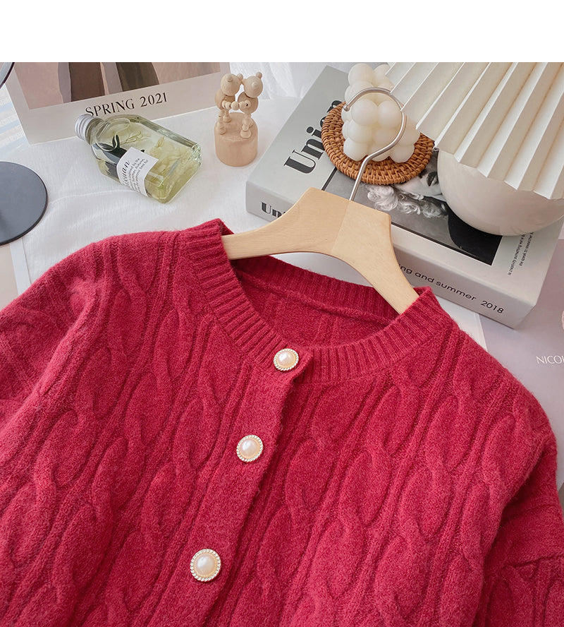 Single breasted crew neck solid twist sweater coat  6175