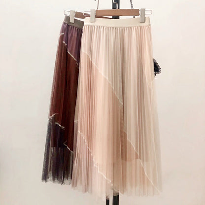 New contrasting color gauze skirt, high waist color matching gauze skirt skirt  3708