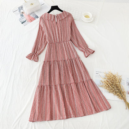 Long sleeve high waist thin French first love lattice fairy gentle dress  4721