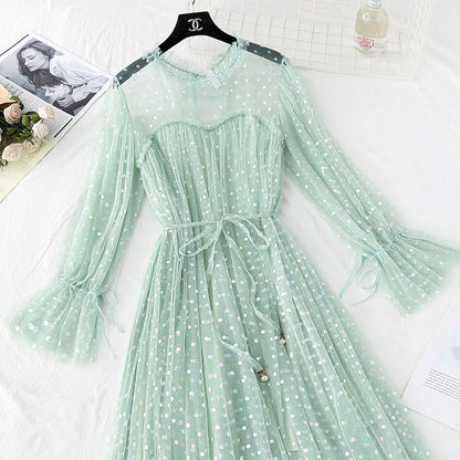 Sweet wave dot lace mesh dress  4039