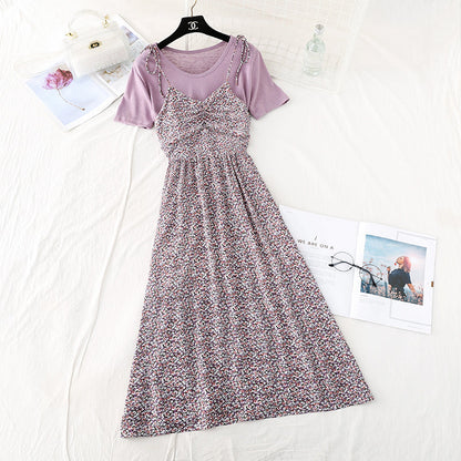 Small fresh sweet broken flower suspender dress  4587