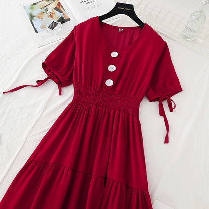 New French fairy long skirt V Neck waist long skirt retro cool style  4637
