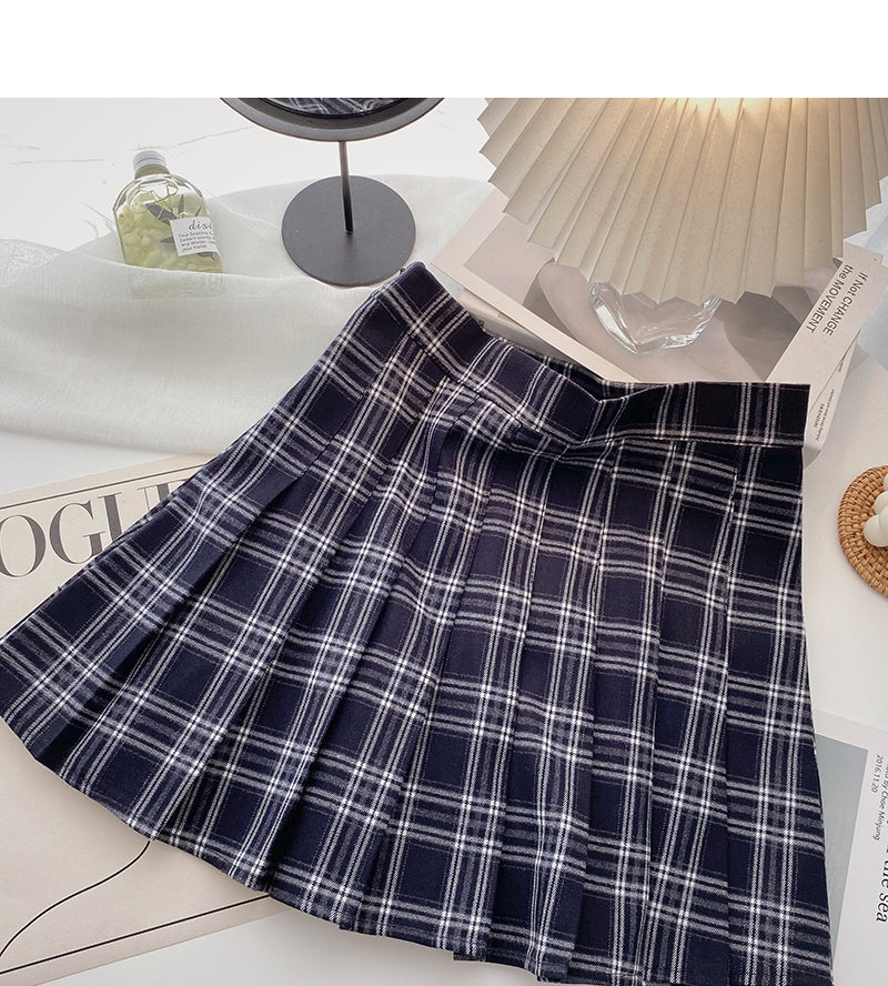 Pleated tweed skirt, Retro High Waist A-line skirt  5300