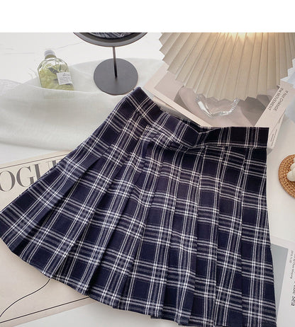 Pleated tweed skirt, Retro High Waist A-line skirt  5300