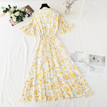 Chiffon floral skirt first love department sweet aging knee length skirt  4426