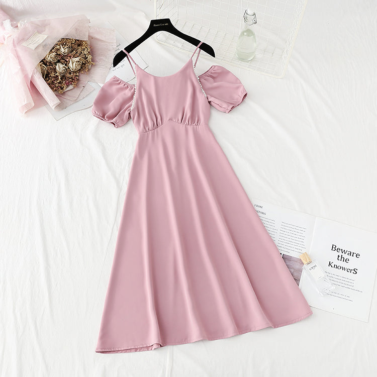 New French pearl shoulder strap temperament small skirt  4228