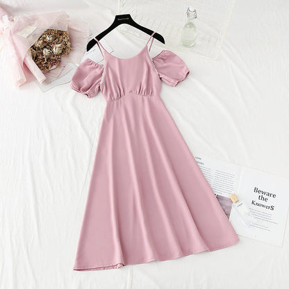 New French pearl shoulder strap temperament small skirt  4228