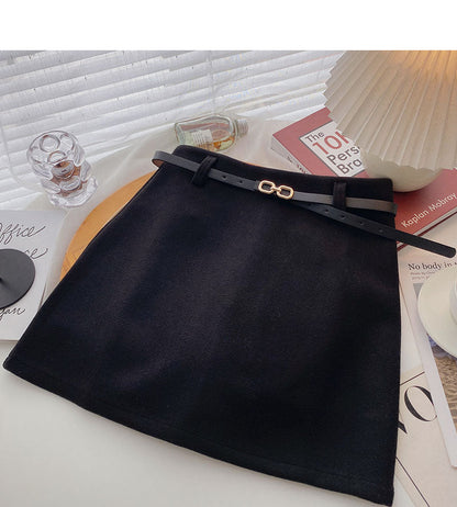 Korean version simple temperament shows thin a-word high waist skirt  5511