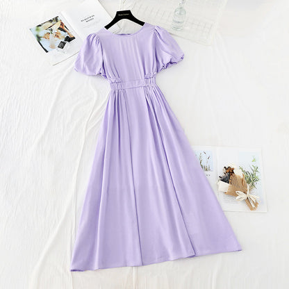 Cotton linen dress with thin waist and gentle style  4185