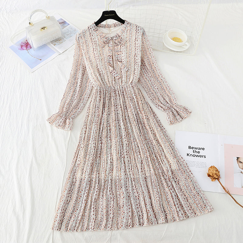 New bow tie lace up slim Pleated Chiffon bottomed skirt  4533
