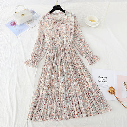 New bow tie lace up slim Pleated Chiffon bottomed skirt  4533