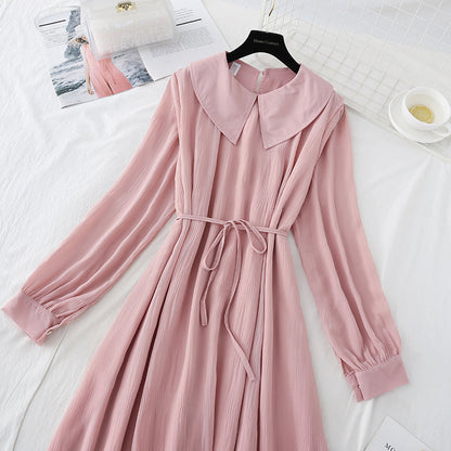 Lapel Chiffon Lace up gentle wind first love long skirt  3891