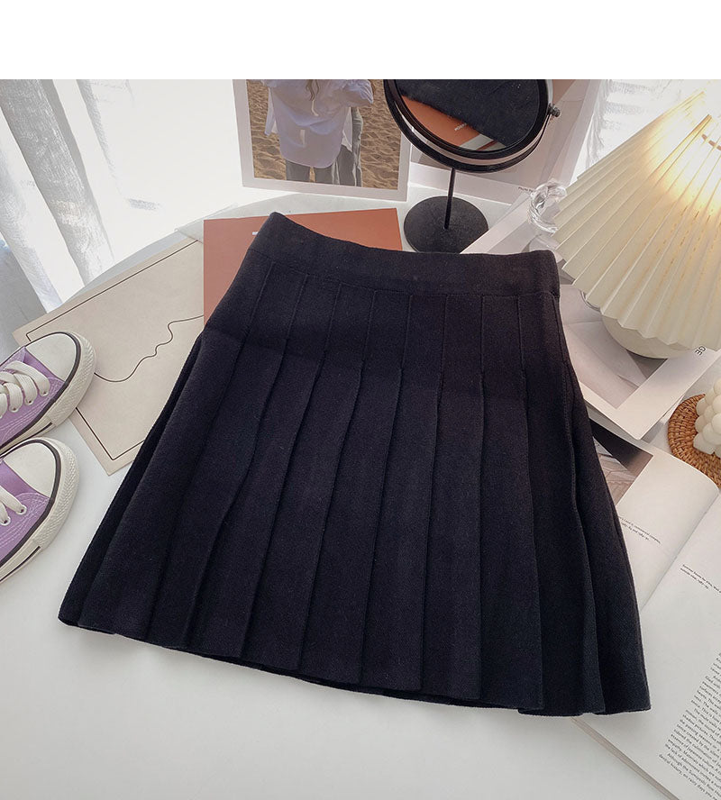 Pleated skirt, versatile knitted A-line high waist skirt  5309