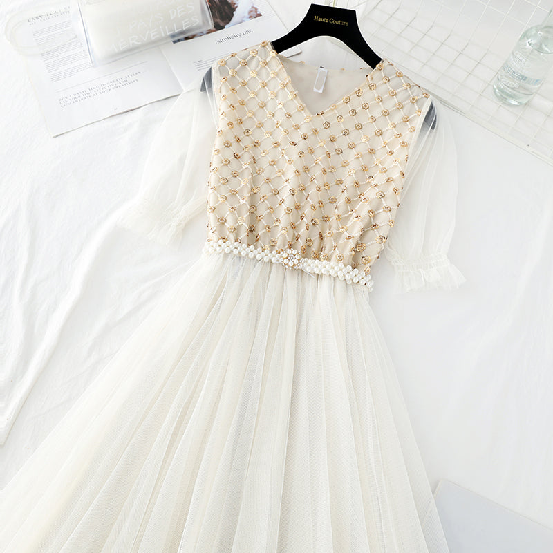 Gauze skirt shows thin temperament at the waist, French medium length  3829