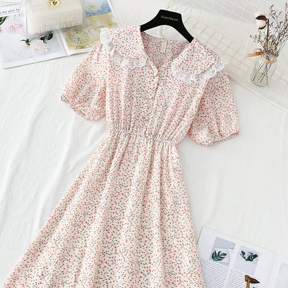New lace doll neck French retro temperament fairy Chiffon Skirt  4844
