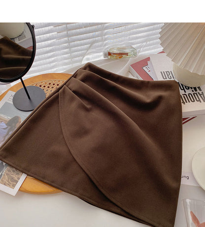 Design sense pleated Hip Wrap high waist slim fashion A-shaped skirt  5437