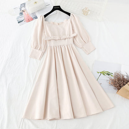 French square neck dress design sense of minority skirt  4207