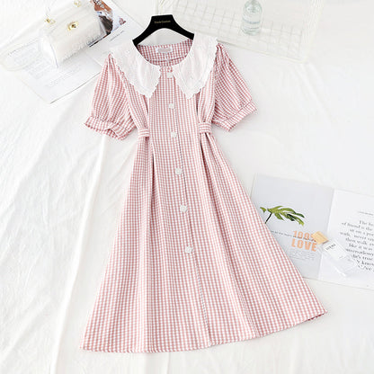 Doll neckline waistband shows thin temperament skirt  4183