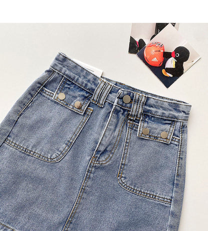 The new Korean small pocket design shows a thin hip wrapped denim skirt  5331