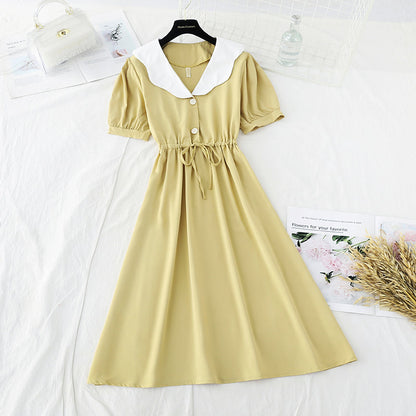 New Retro French drawstring waist closing Japanese gentle skirt  4700