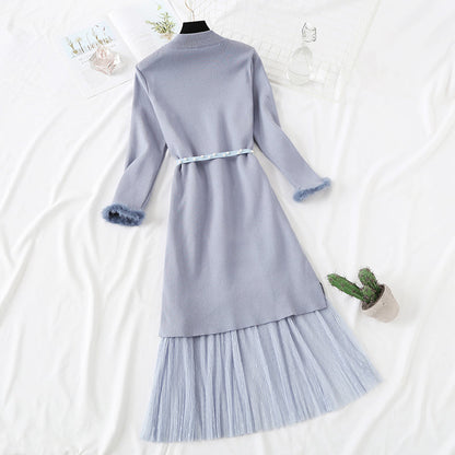 Knee sweater knitted dress fashion suit  4443
