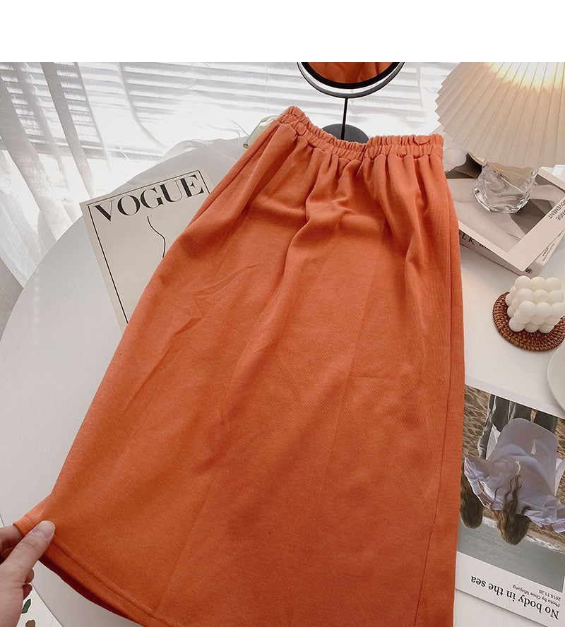 Korean high waist side split design pure color A-line skirt  5721