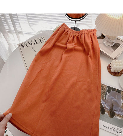 Korean high waist side split design pure color A-line skirt  5721