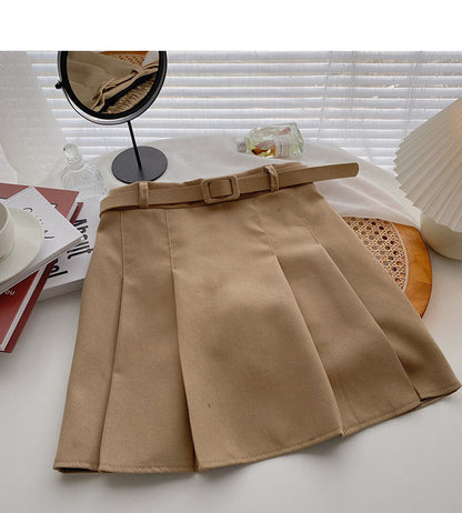 High waist woolen pleated skirt casual A-line skirt  5342