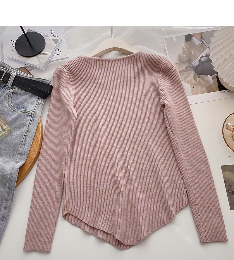 Design sense crew neck sweater women's versatile bottoming shirt  6480