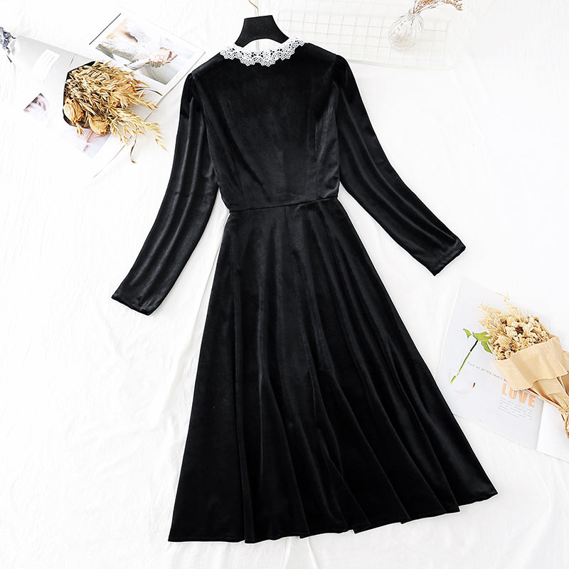 New lace doll neck light familiar French retro skirt  4024