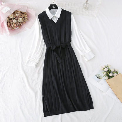 High necked Royal sister wind inner tie knit dress  4492