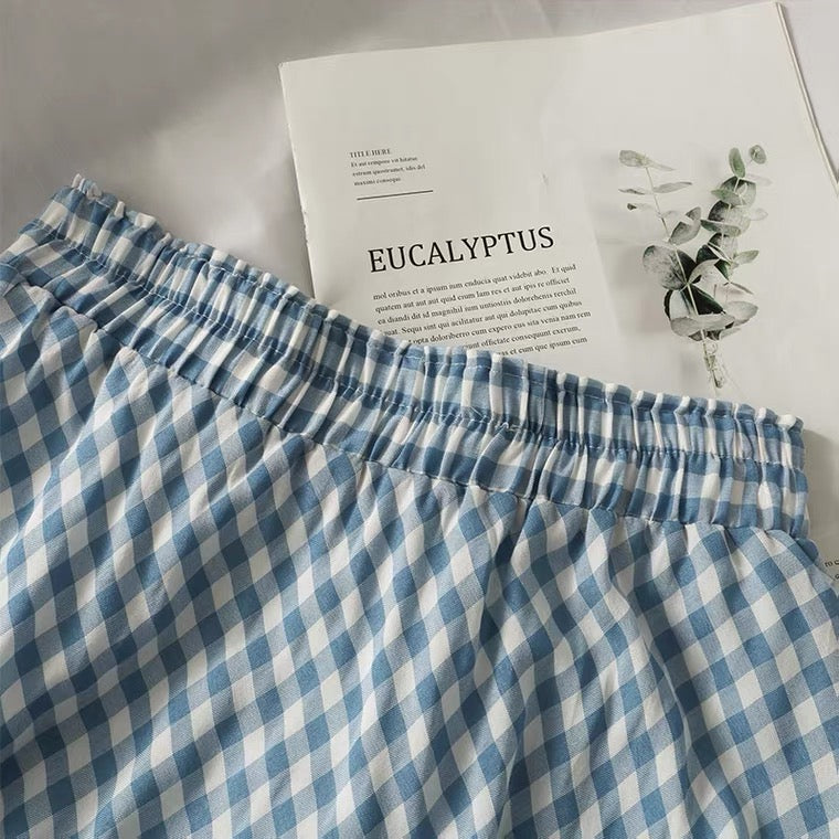 Vintage plaid patchwork flounce skirt, high waist casual loose A-line skirt  3615
