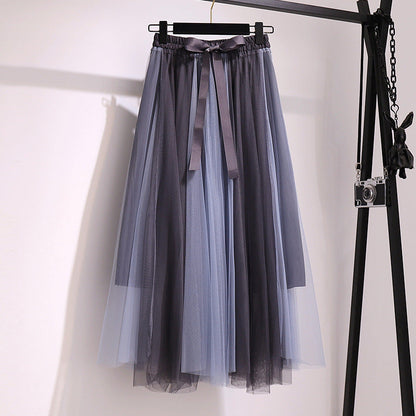 patchwork belt large drape feeling gauze skirt  3684