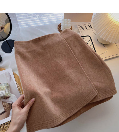 Woolen A-line skirt with irregular design shows thin high waist and hip skirt  5273