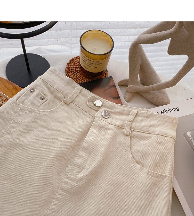 Minority design split A-line solid color high waist thin short skirt fashion  5404