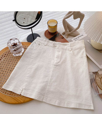 Minority design split A-line solid color high waist thin short skirt fashion  5404