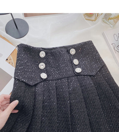 Pleated skirt women's diamond studded high waist Sequin A-line skirt  5390
