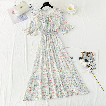 Slim tea break chiffon skirt retro floral long skirt  4892