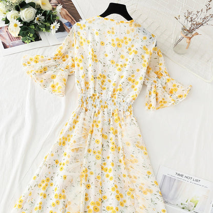 Chiffon floral skirt first love department sweet aging knee length skirt  4426