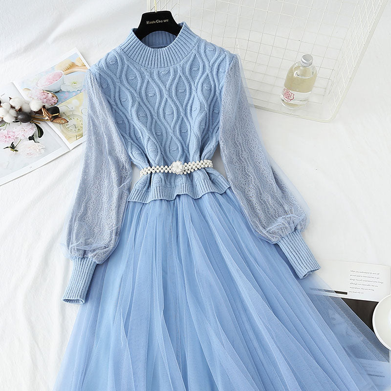 New style bottom sweater stitched mesh French fairy dress  4438