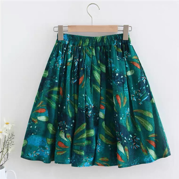Spring and summer, A-line skirt, high waist little floral skirt  3585