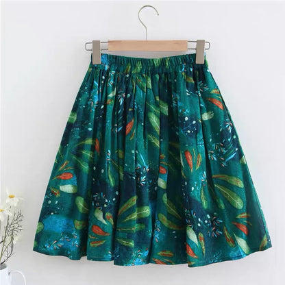 Spring and summer, A-line skirt, high waist little floral skirt  3585