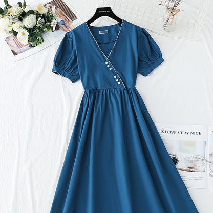 New tea break waist Cotton Linen Skirt long A-line skirt  4253