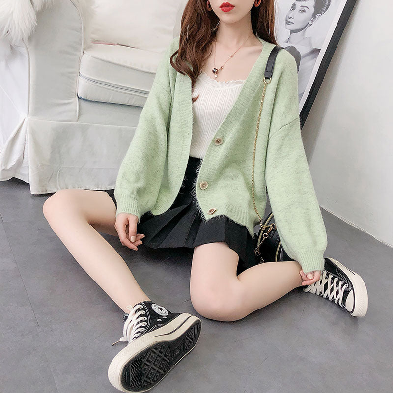 Lazy wind small fresh knitted cardigan foreign coat  4914