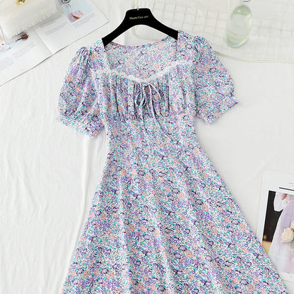 New style gentle wind sweet square collar lace temperament small skirt  4860