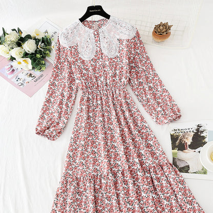 Petal collar floral dress women's super xiansen Chiffon  4850