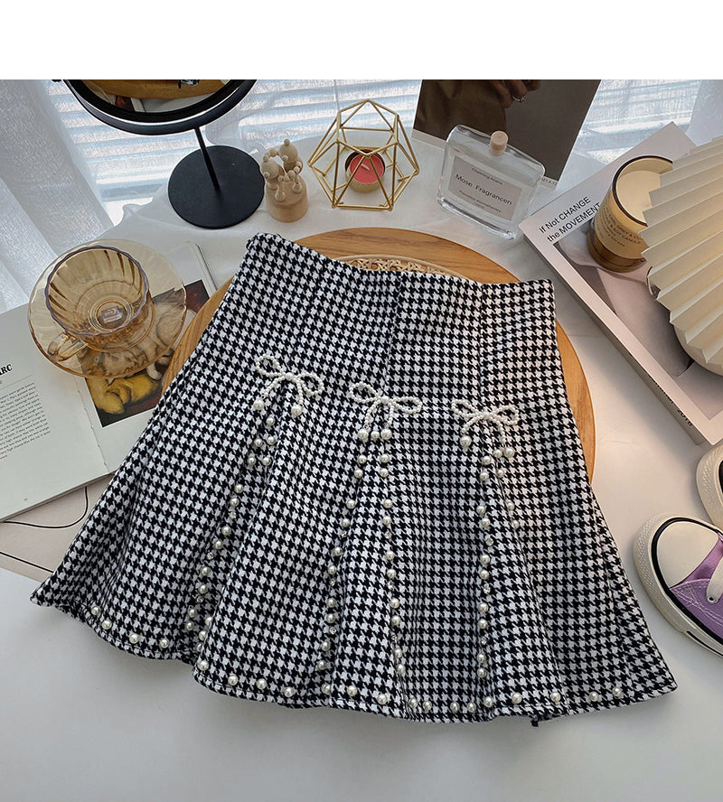 Pleated skirt shows thin fashion thousand bird check skirt  5288