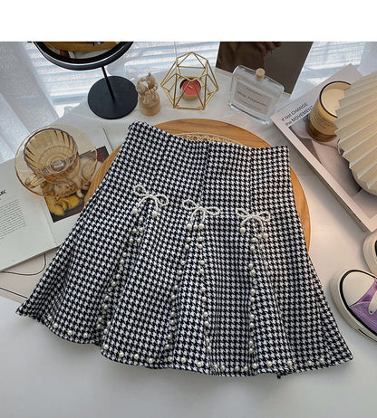 Pleated skirt shows thin fashion thousand bird check skirt  5288