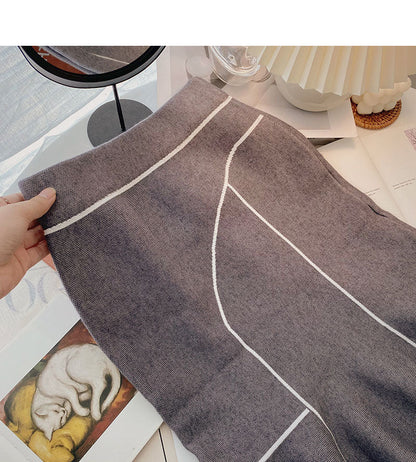 Fashion high waist wrap hip thin color block fishtail skirt  5748