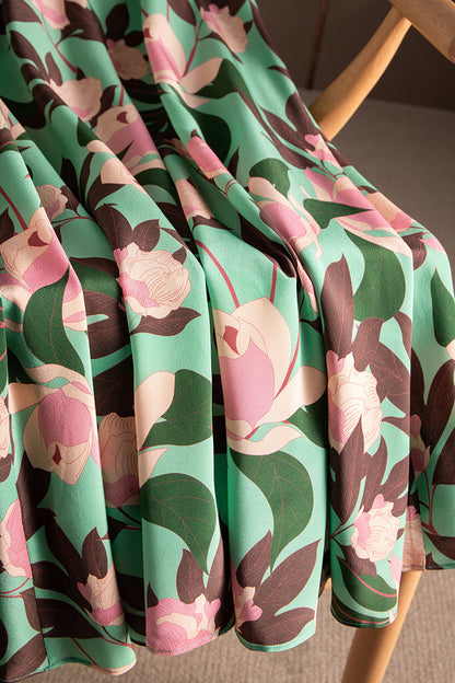 Floral printed skirt, heavy silk A-line skirt, midi skirt  3634